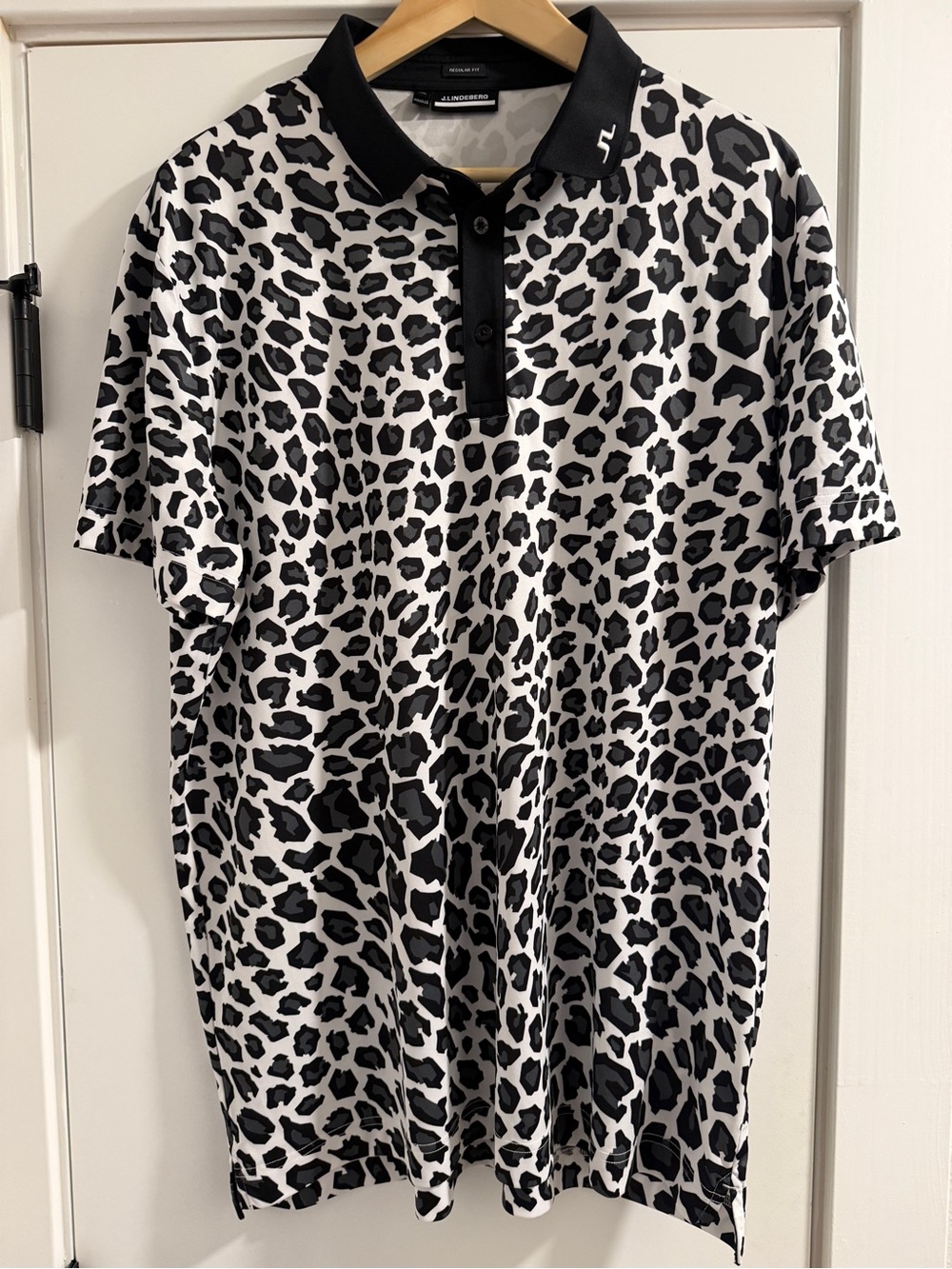 J.Lindeberg Black and White Leopard Print Polo Shirt XXL